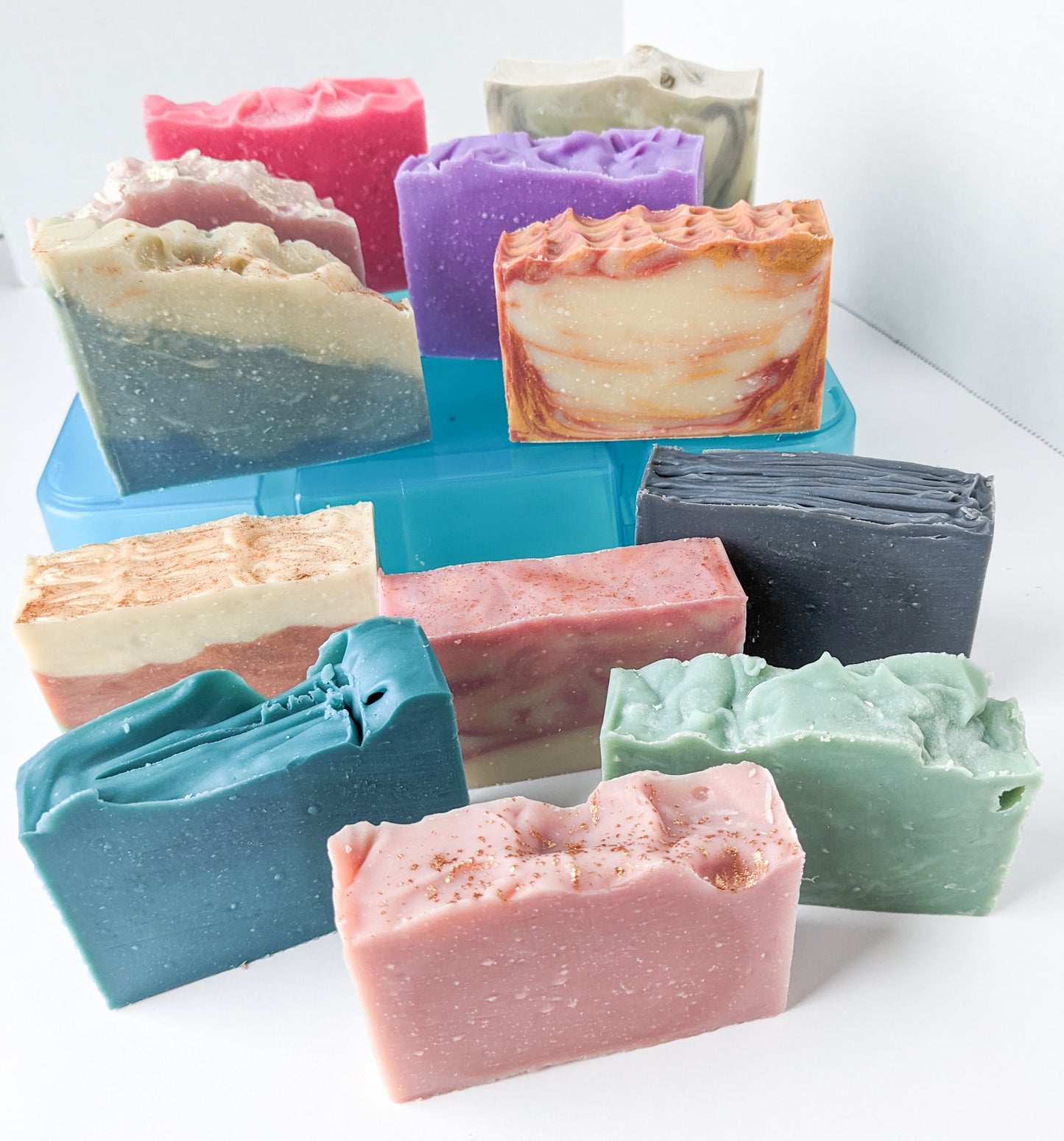 Examples of bars of soap participants have made during the class.